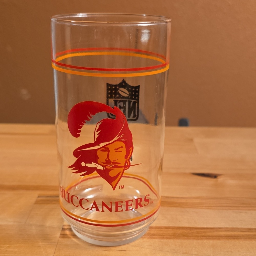 Vintage Tampa Bay Buccaneers NFL Football Glass Cup Red Orange Trim Collectible
